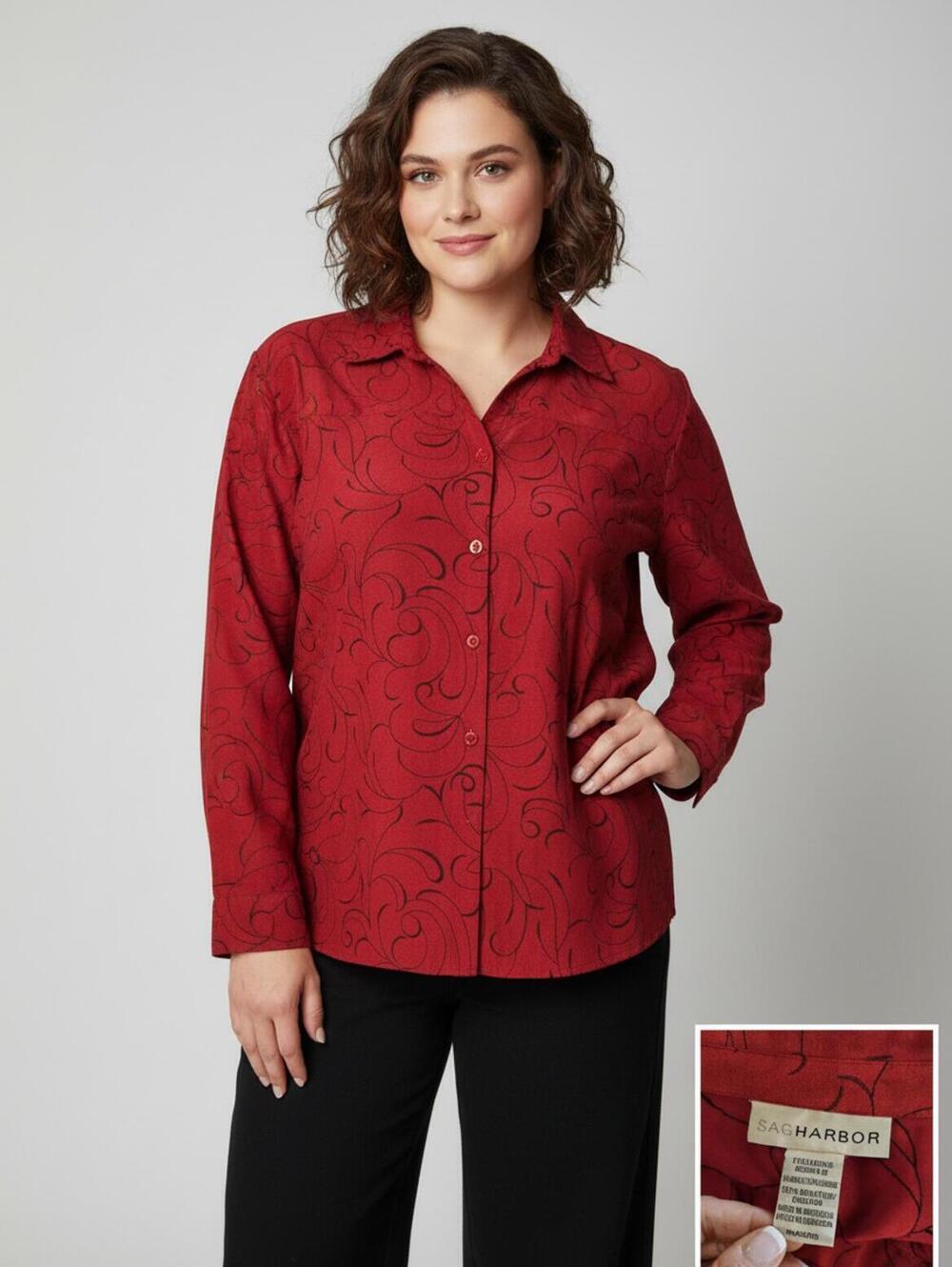 Sag Harbor Red Polyester Button-Up Blouse XL